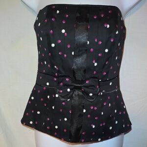 White House Black Market  Black Bustier With Pink and White Dots